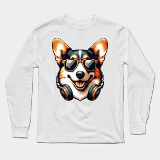 Cardigan Welsh Corgi as Smiling DJ in Japanese Art Style Long Sleeve T-Shirt